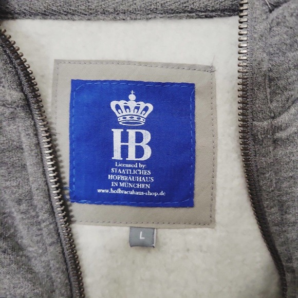 Hofbrauhaus Munchen Jacket Hoodie L Gray Full Zip Hooded Outerwear Streetwear - Picture 10 of 11